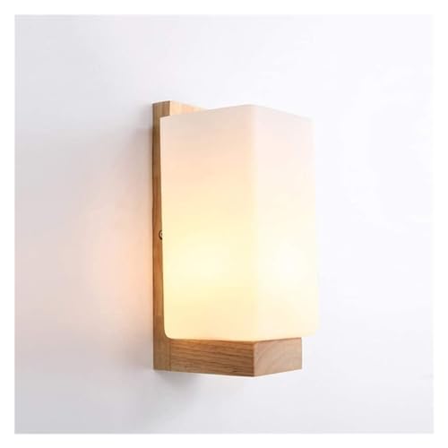 Wmmner Applique Murale, Applique Murale En Bois de Chêne Carrée, Applique Murale En Bois Naturel Et Verre, Luminaire Mural, Applique Murale Rectangulaire Tendance, Compatible Avec La Salle Den, La Cha