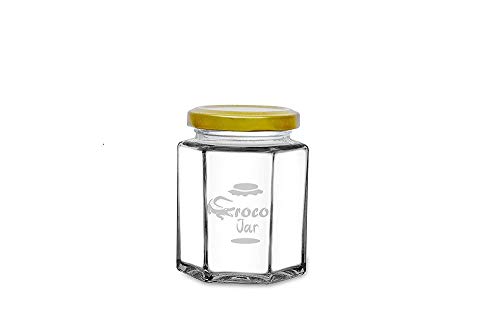 Image of CROCO JAR Hexagon Glass Jar Set of 12 (200 ml) | Airtight Gold Lid Mini Glass Storage Jars for Spices Mouth Freshener & Condiments