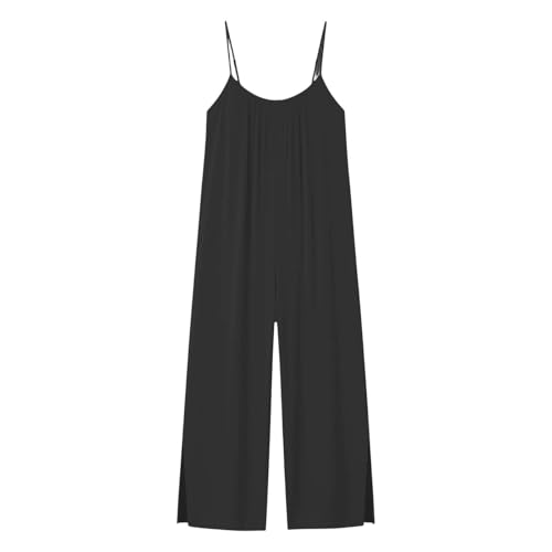 Linen Jumpsuits For Women,Linen Jumpsuits For Women 2026 Summer Casual Black Cotton Sleeveless Wide Leg One Piece Boho Romper Jumper With Pockets Dressy Beach Vacation Outfits,L