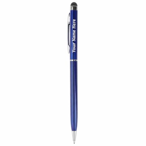 Image of Personalised Ballpoint Pen with Stylus - Custom Engraved Blue Metal Pen for Touchscreen Devices | Smooth Writing Executive Pen for Office, Students & Professionals