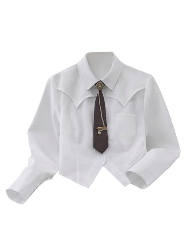 Image of SOLY HUX Women's Striped Print Button Down College Shirts Long Sleeve Tie Blouse Tops Preppy Clothes