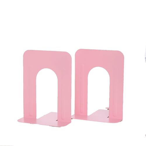 Honagu Bookends, Metal Book Ends, Bookends for Shelves, Book Holder Stopper for Heavy Books/CDs/DVDs ((1 Pair/2 Pieces, Pink)
