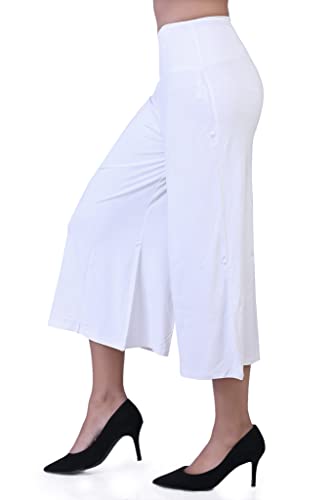Image of Sports Women's Calf Length 3 /4 High Elastic Waistband Wide Leg Palazzo Casual Wide Leg Lounge Pants with Two Sides Pockets