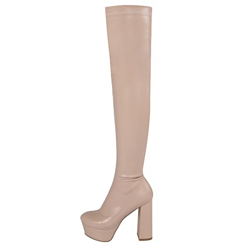 Bottes au-dessus du genou élastiques pour femmes avec talon chunky de 12cm