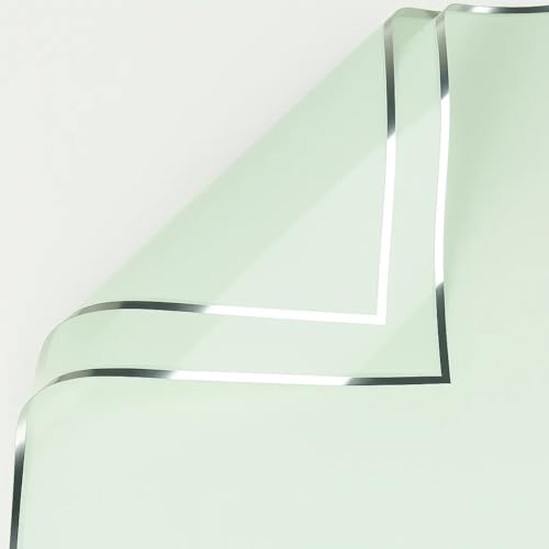 Image of Oasis 20 Sheets Korean Style Transparent Waterproof Premium Bouquet Wrapping Sheet (58 cm x 58 cm) | Green With Silver Border Design Flower Wrapping Sheet | Elegant Packaging for Bouquets Gift Wrapping and More