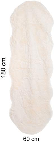 Brandsseller Lammfellimitat-Teppich 60x180 cm XXL – Flauschiger Hochflor Teppich aus Kunstfaser – Weiche, warme Deko-Auflage für Boden, Sofa, Sessel & Bett – Waschbar – Für Indoor & Outdoor – Creme