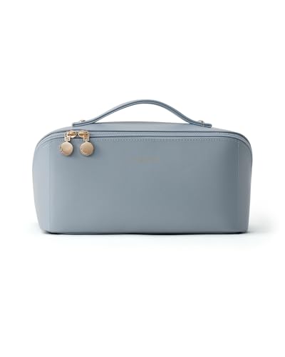 Image of EACHY Travel Makeup Bag, Large Capacity Cosmetic Bag for Women, Waterproof PU Leather, Flat Open Portable Toiletry Bag for Skincare, Brushes & Travel Essentials