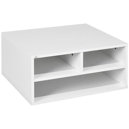 HOMCOM Support Imprimante Caisson de Bureau Meuble de Rangement pour Bureau avec 3 Compartiments Organisateur de Bureau 47 x 40 x 22,5 cm, Blanc