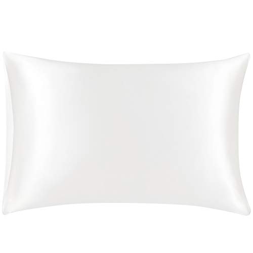 PiccoCasa Silk Pillowcase for Hair and Skin, Both Sides 25 Momme Grade 6A Pure Silk, Silk Pillow Case with Envelope Closure,1Pc White 50x75cm
