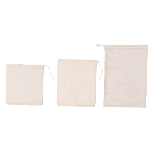 Amosfun 1 Juego Bolsa De Malla De Frutas Bolsas De Supermercado Reutilizables Bolsas De Césped Reutilizables Bolsa De Lino Con Cordón Tienda De Comestibles Verdura Algodón Beige 3 Piezas