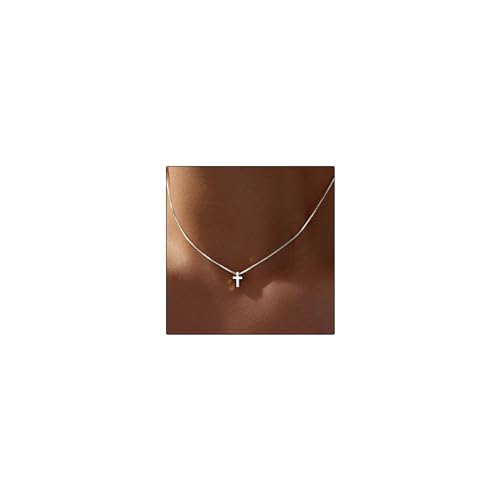 Tiny Mini Cross Necklace, Silver Shiny Choker Pendant Box Chain for Women