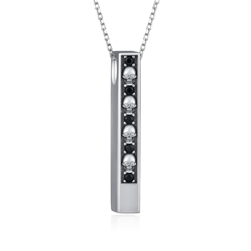 Sterling Silver Skull Necklace for Women, Black