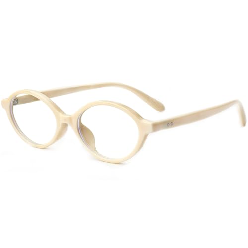 Image of AIEYEZO Small Oval Blue Light Glasses for Women Fashion Retro TR90 Oval Frames Computer Screen Glasses (Milk White)