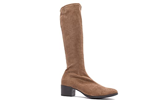 Bota Alta Tacón Lisa - Botas Mujer de Antelina Elástica - Estilo Casual - Zapato Cómodo (Cuero, numeric_39)