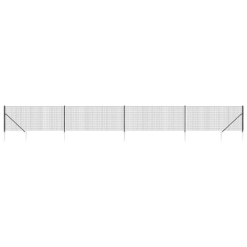 vidaXL Maschendrahtzaun, Gartenzaun Wildzaun mit Bodenhülsen PVC Beschichtung, Drahtzaun Begrenzungszaun für Außenbereich, Drahtgitter Maschendraht, Anthrazit