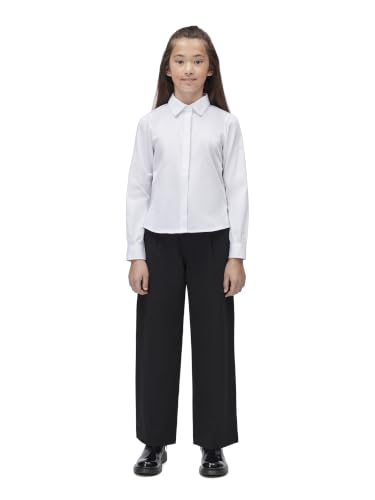 Calvin Klein Girls' Long Sleeve Dress Shirt, Tailored Button-Front Collared Sateen Blouse, Formal Top for Special Occasions, White, 10 - image 3