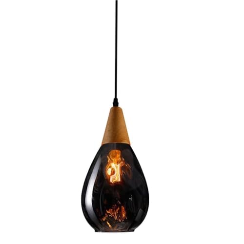 Lámpara pequeña comedor redonda con base de madera y cristal de diseño para techos interiores