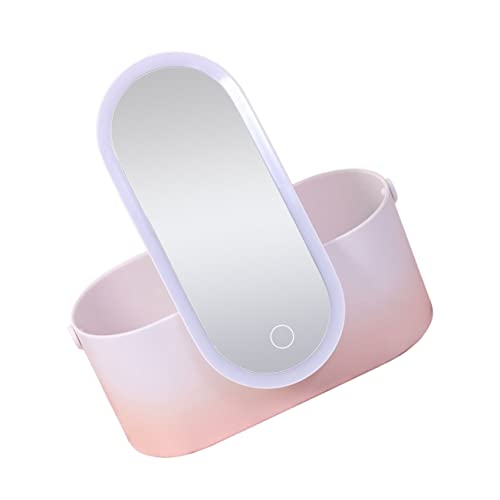 HONMEET Ledライト付き化粧鏡 ポータブル化粧品ボックス 旅行用化粧品ホルダー Absケース