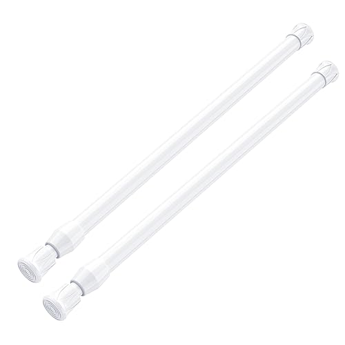 Image of MEXAU White Tension Curtain Rod 16 - 28 inch Spring Tension Rod Curtain Rod Adjustable Spring Rod Extendable Tension Rod for Kitchen, Bathroom, Window, Closet. | Adjustable Curtain Rods No Dilling Extendable Spring Tension Rod Short Curtain Rod for Windows, Kitchen, Bookshelf, Closet