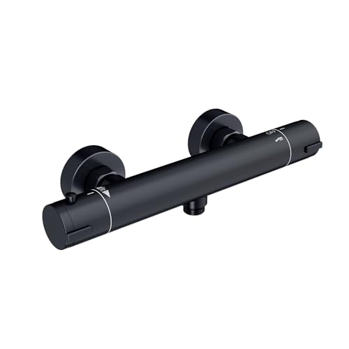 Rainsworth Duscharmatur mit Thermostat, Aufputz Thermostat Duscharmatur, Mischbatterie Dusche mit 38°C Sicherheitssperre, Zinklegierung, Armatur Dusche für Badezimmer,Anti-Verbrühungs-Design, Schwarz
