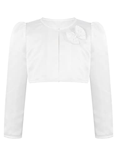 Sholeno Kids Flower Girls Long Sleeve Satin Wedding Bolero Shrug Open Front Solid Bow Birthday Party Short Cardigan