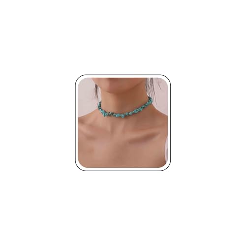Boho Turquoise Bead Choker Necklace Short Irregular Turquoise Necklaces Blue Gemstone Beaded Necklaces Natural Stone Necklace Chain Jewelry for Women