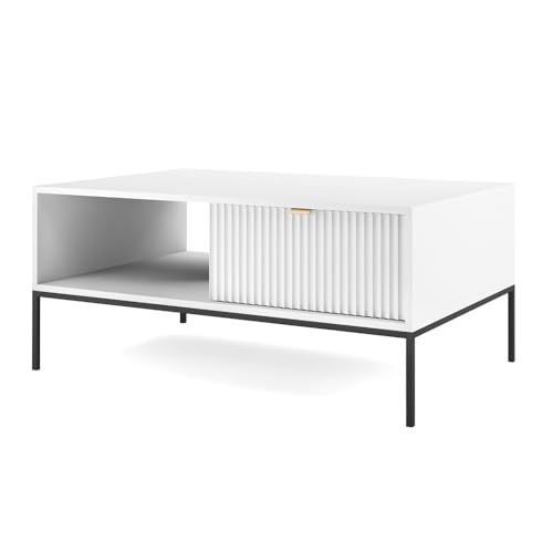 Lomadox Sofatisch Couchtisch in weiß, Fußgestell schwarz, Griffe goldfarben