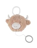 NOUKIE'S   Peluche Musicale Nomade 20 cm   Vache Fluffy Cow Beige avec Anneau et accroche pour Poussette, Voiture   Éveil Musical   Cadeau Bébé