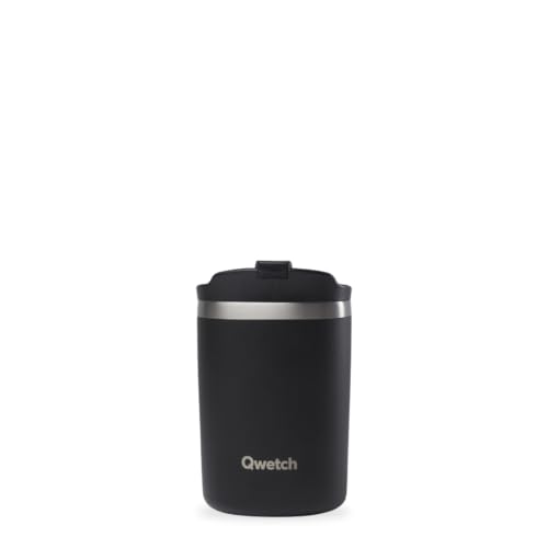 QWETCH - Travel Mug Tazza Termica Inox 240ml Nero - Thermos Caffè & Tè - 6H Caldo / 12H Freddo - Mug Isotermico Senza BPA - Tazza da Viaggio a Tenuta Stagna