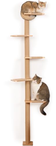 5 Tier Floor to Ceiling Cat Tree Tower with Wall-Mounted Scratchi...