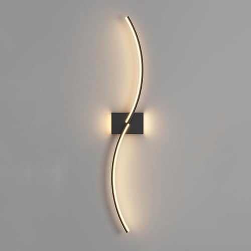 FAZRPIP Aplique De Pared Led Moderno,Iluminación De Pared De Tira Larga Aplique De Pared Negro Lineal Minimalista Interior Luz De Pared LED para Espacios Pequeños Baño Pasillo Escalera Entrada