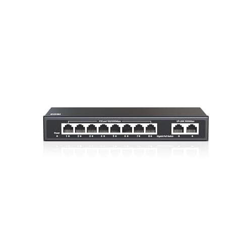 ZOSI 8 Port Gigabit PoE Switch with 2 Gigabit Uplink Port, 96W for 8 PoE+ Ports, IEEE802.3af/at, Unmanaged Ethernet Switch, Plug & Play, Sturdy Metal Casing, Desktop/Wall-Mount 8-Port