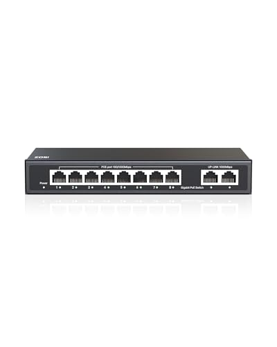 ZOSI 8 Port Gigabit PoE Switch with 2 Gigabit Uplink Port, 96W for 8 PoE+ Ports, IEEE802.3af/at, Unmanaged Ethernet Switch, Plug & Play, Sturdy Metal Casing, Desktop/Wall-Mount