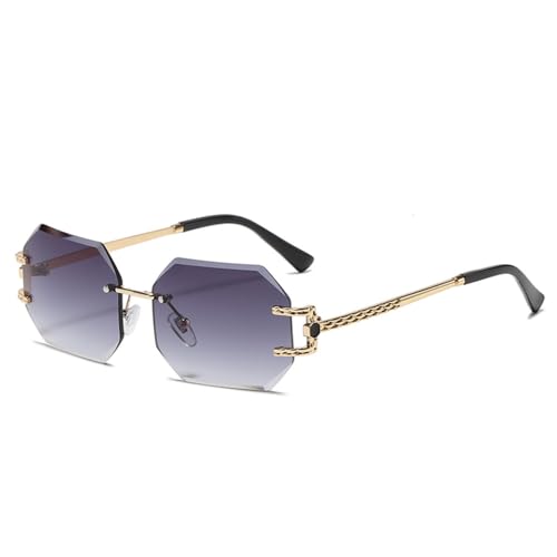 Lunettes de soleil polygone sans monture gris rétro pour femmes LVTFCO