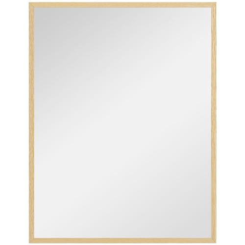 HOMCOM Espejo de pared rectangular 90 x 70 cm, marco de madera, ideal para baño, salón o dormitorio, natural