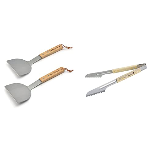 Barbecook Set de 2 spatules à plancha, ustensiles plancha pour Barbecue plancha & Pince BBQ, Pince de Luxe, Pince à Barbecue, Accessoire Barbecue, Acier...