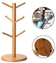 Mayitr Mug Tree Holder Display Stand Coffee Mug Rack Stand Wooden Organizer for Kitchen Restaurant, with 6 Hooks