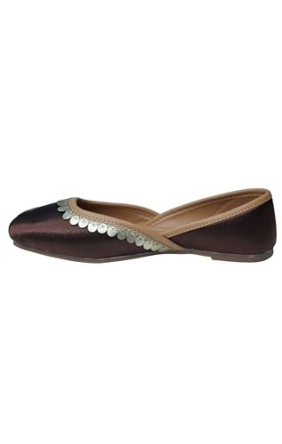 Image of Pluxh Women's Ethnic Jutti Shoes | Shiny Finish Mojari with Sequin Border | Soft Cushioned Slip-On Flats for Casual