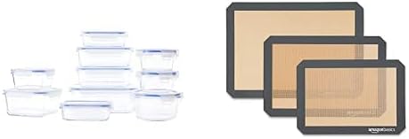 Amazon Basics Glass Locking Food Storage Containers 20 Pieces (10 Containers + 10 Lids), BPA-free plastic lids lock and Silicone Baking Mat - 3-Piece Set
