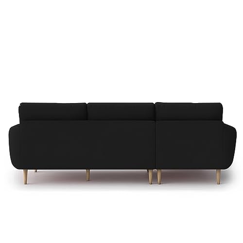Image of BRAXTON Lindel LHS 4 Seater L Shape Sofa Set for Living Room (Black) Premium Velvet Fabric Sofa