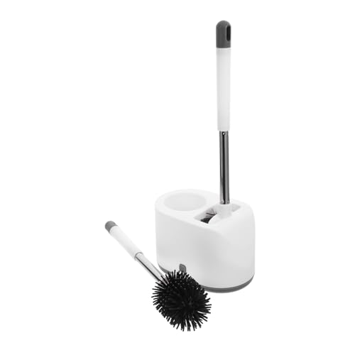 TOGEVAL Cepillo de Limpieza para Inodoro con Soporte Cabezal Flexible y Mango Ergonómico Multifuncional para Baño y Hotel Montaje Pared o Suelo Color Blanco