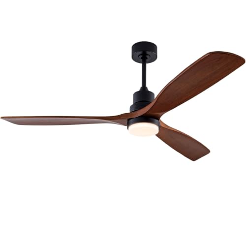 Image of QUTWOB 56 inch 3-Blade Wood Ceiling Fan with Light & Remote, Indoor Outdoor
