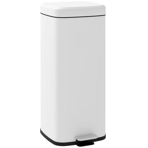 Recipiente para cosméticos HOMCOM 30L de acero inoxidable con tapa de cierre suave, compacto, recipiente interior extraíble, 28L x 35W x 63,5H cm, blanco