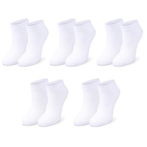 tittimitti 98% Organic Cotton Children Kids Boy's Girl's Socks (5-pack) (EU 27-30 (5-6 Years), White (Ankle Socks))