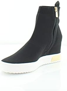 DKNY Women's High-Top Sneakers – Slip-On Shoes with Hidden Wedges, Black/Gold Cali, 8.5