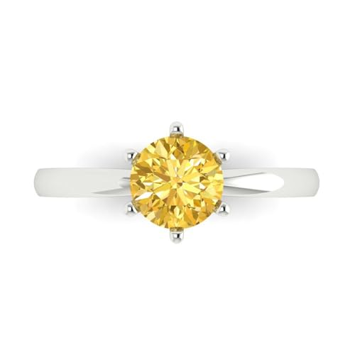 1 ctw Round Cut Solid Gold Engagement Ring for Women - 14K White Gold - Natural Citrine Wedding Promise Ring for Her