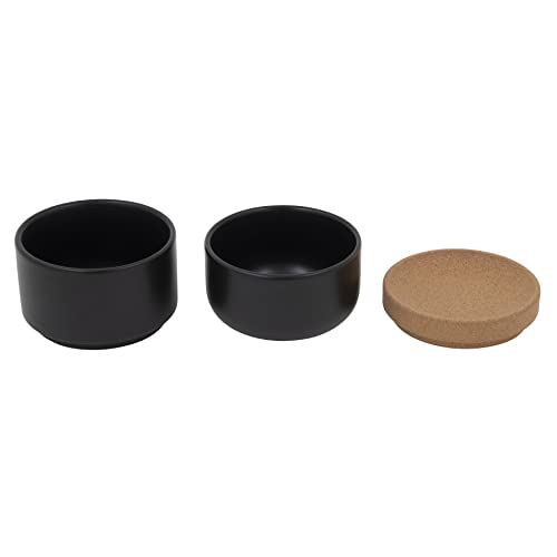 Image of Ceramic and Cork 3 Piece Stackable Salt and Pepper Cellar For Countertop Space Saving, Easy Lift Lid to Retain Freshness, Natural Cork and Black Ceramic