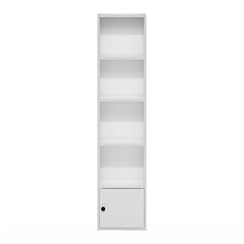Furinno Luder - Libreria a 5 ripiani con 1 anta portaoggetti, colore: Bianco - Immagine 3