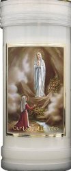 Catholic Gift Shop Gold Lourdes Apparition Pillar Candle & Foil Highlights (8695/Lds)