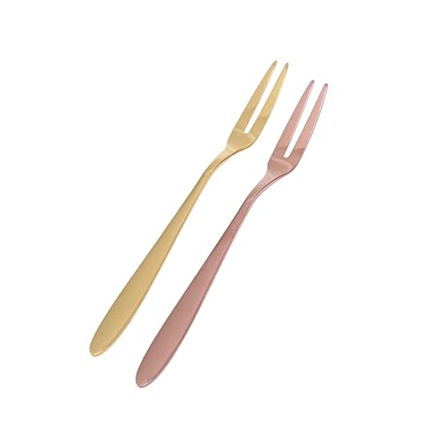 SOLUSTRE 2pcs Stainless Steel Dessert Forks Elegant Two Tine Mini Tasting Forks for Appetizers Cakes Gold Rose Gold Finish for Parties Weddings and Home Use